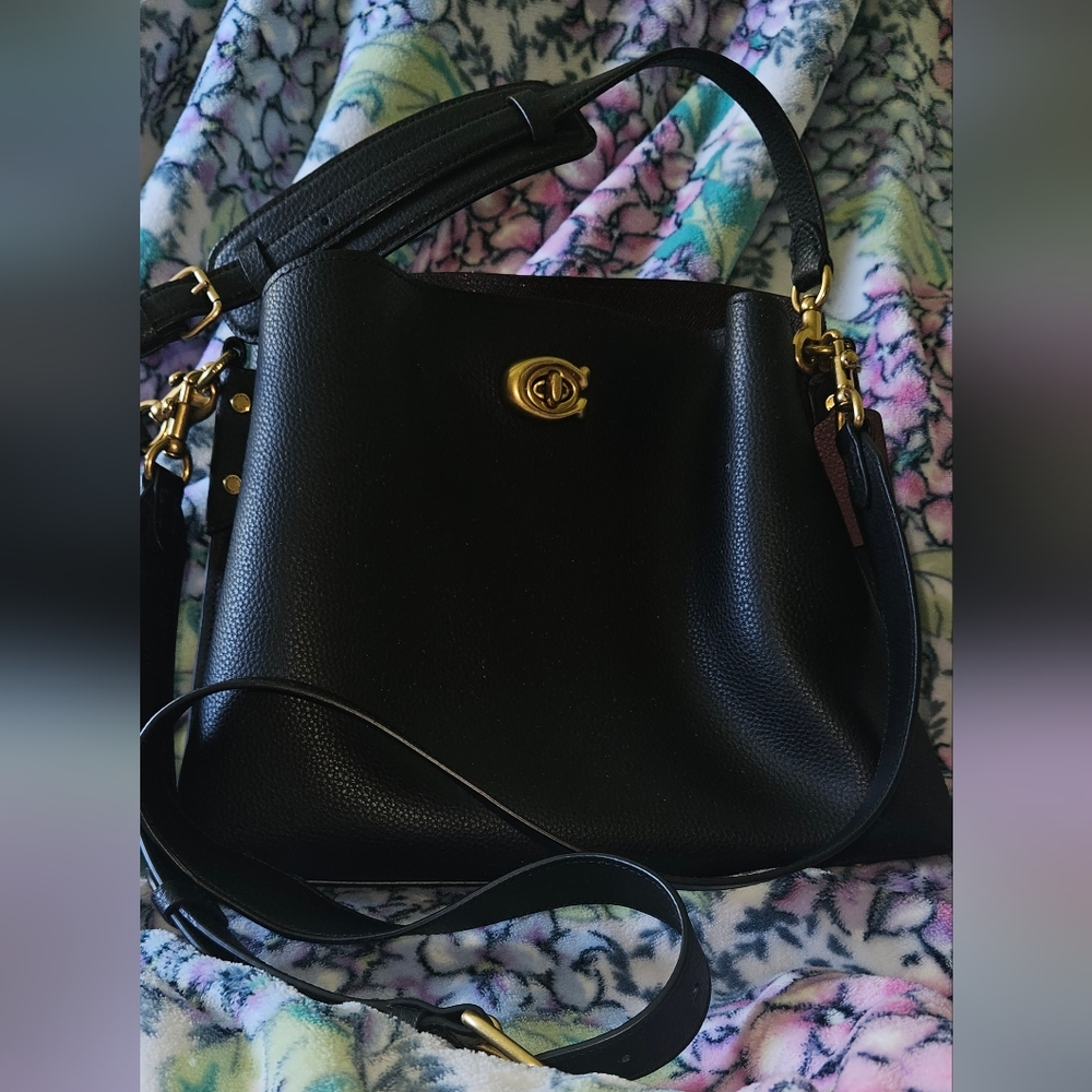 COACH black Pebble Leather Willow Shoulder Bag with Convertible Straps